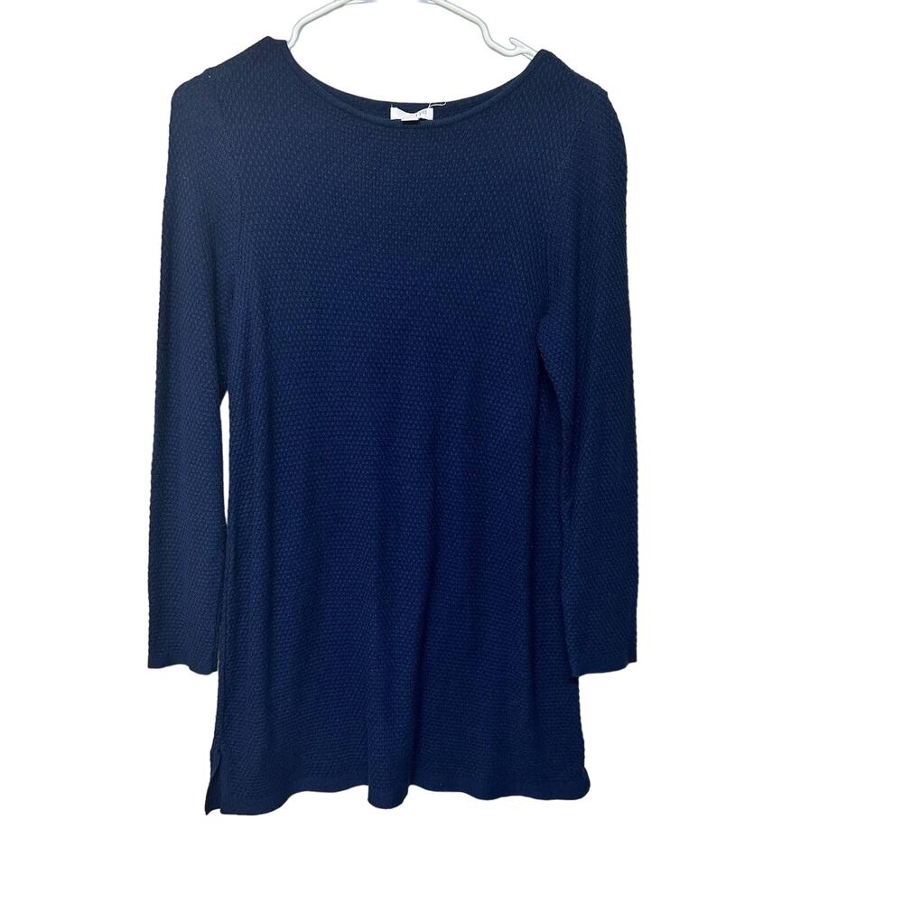 J. Jill Long Sleeve Boatneck Waffle Textured Tunic Navy Sweater Dress Sz Small